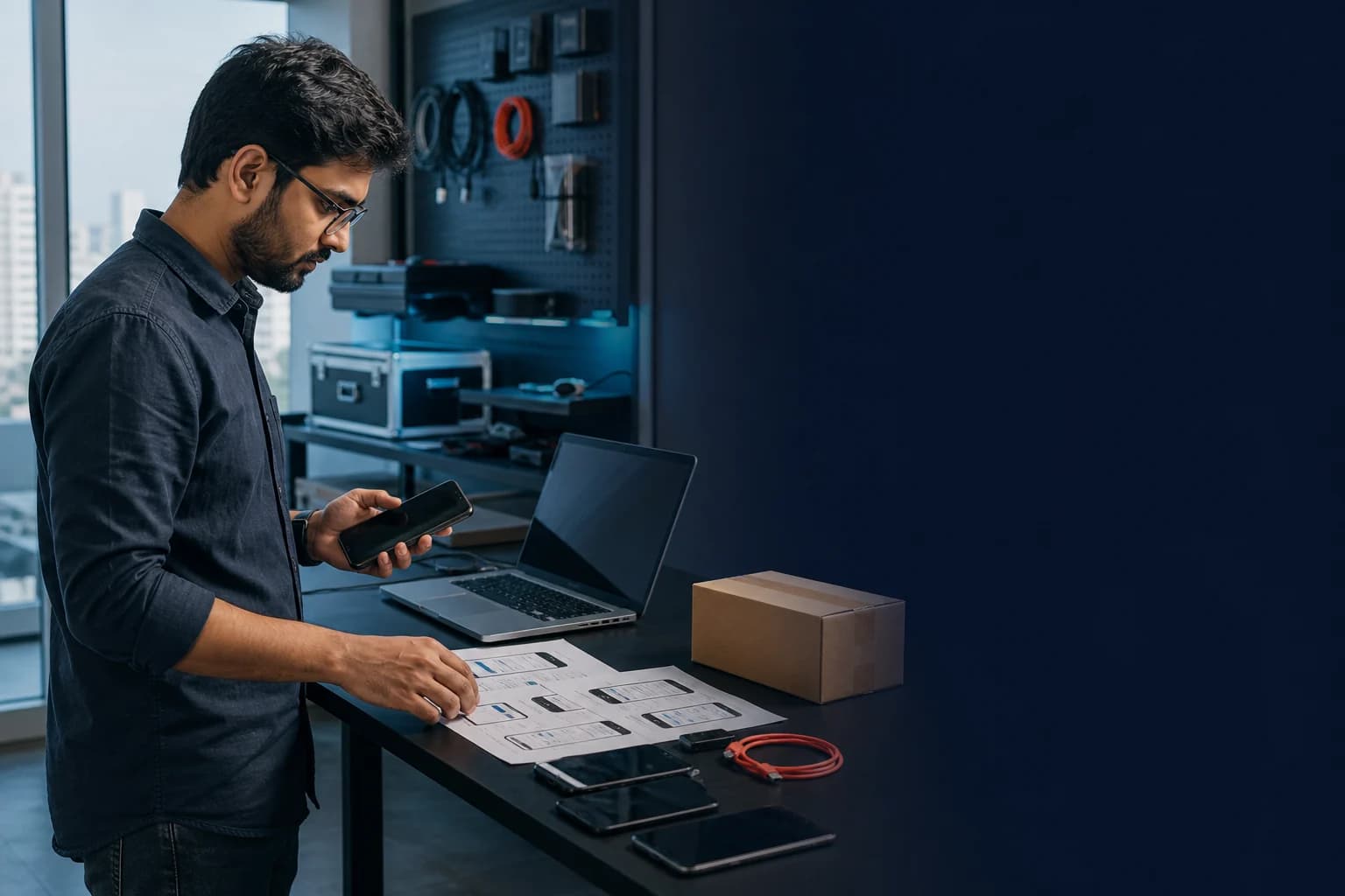 Commerce engineer verifying storefront behavior across devices