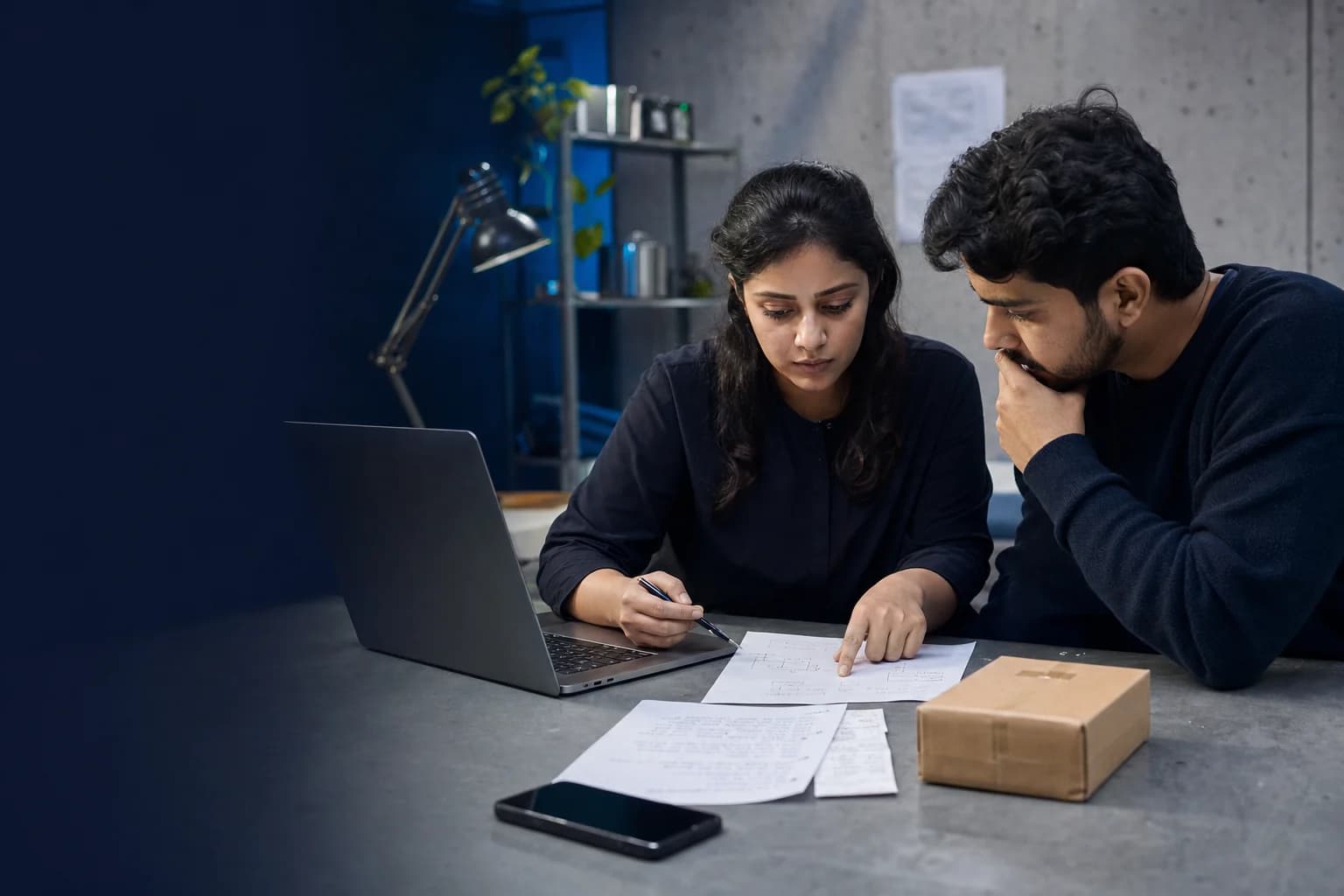 Commerce engineers tracing an order system around a laptop